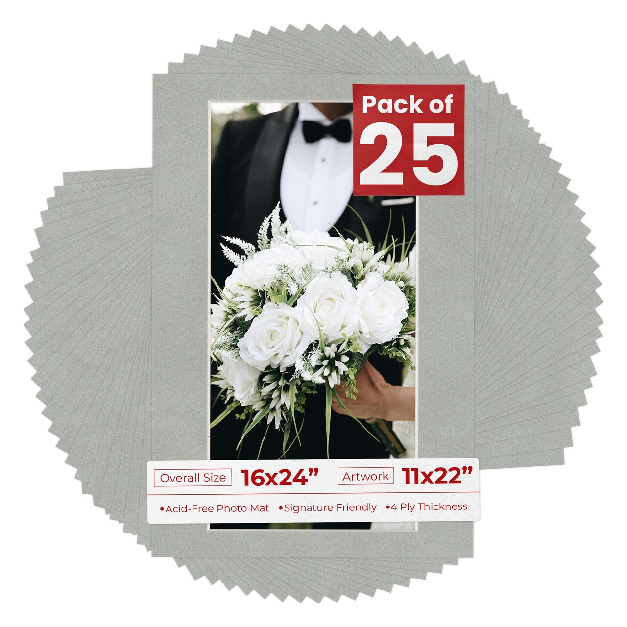 Light Grey Suede Mat Board for 16x24 Frames - Fits 11x22 Photos